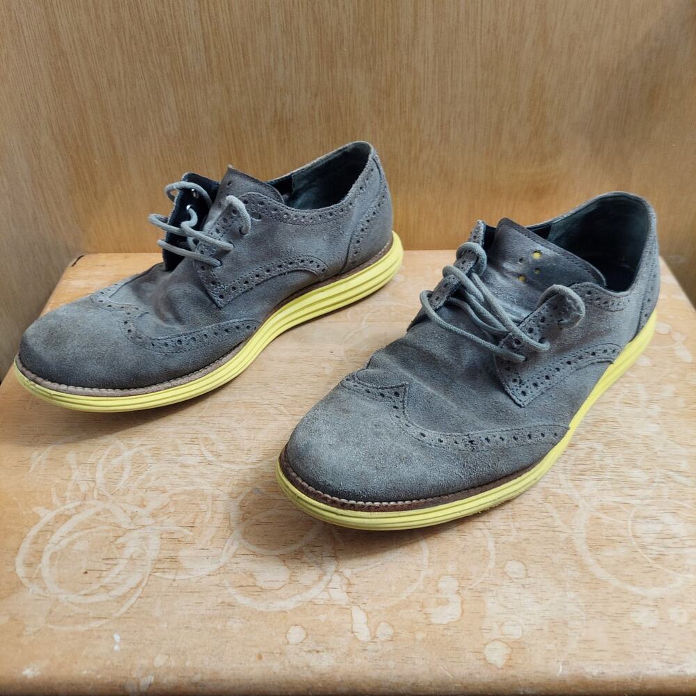 Cole Haan LunarGrand Men's US 9.5 Grey Suede Neon Oxford Sneaker Shoes